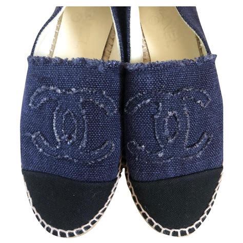 espadrille chanel bleu marine|Chanel espadrilles second hand.